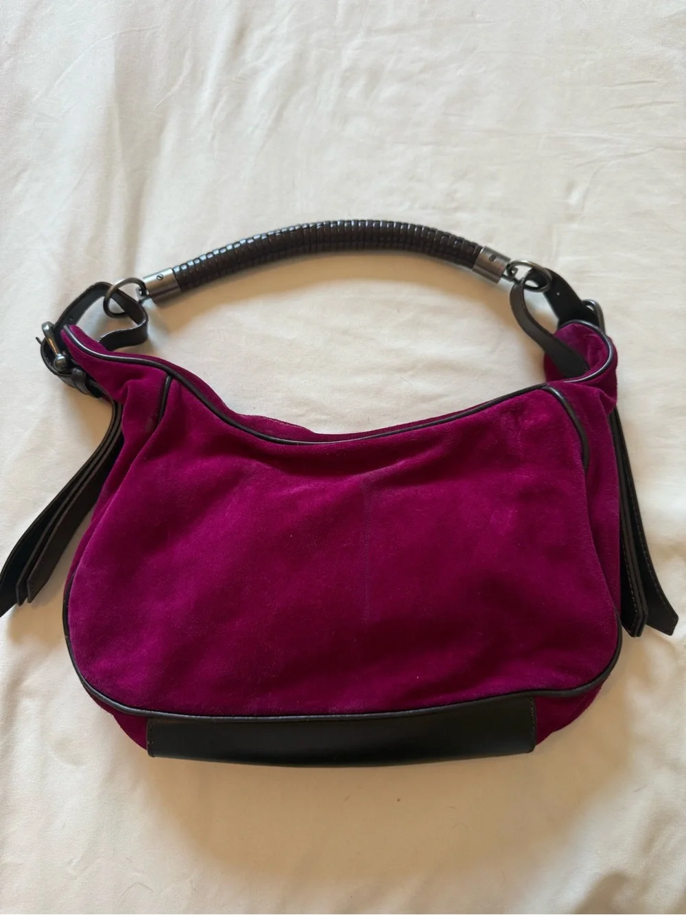 BURBERRY | Vintage Fuchsia Suede and Leather Hobo Shoulder Bag